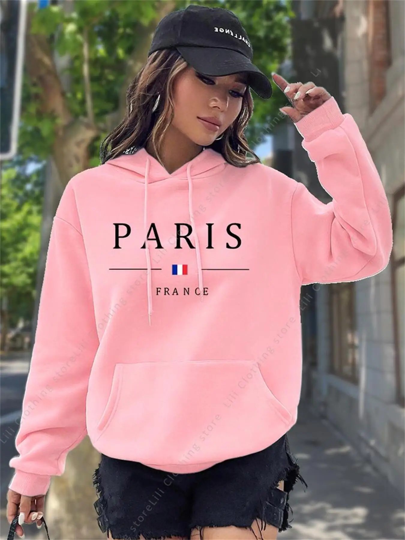 Winter Clothing Drawing - PARIS 그래픽 레터 후드티 여성용 후드